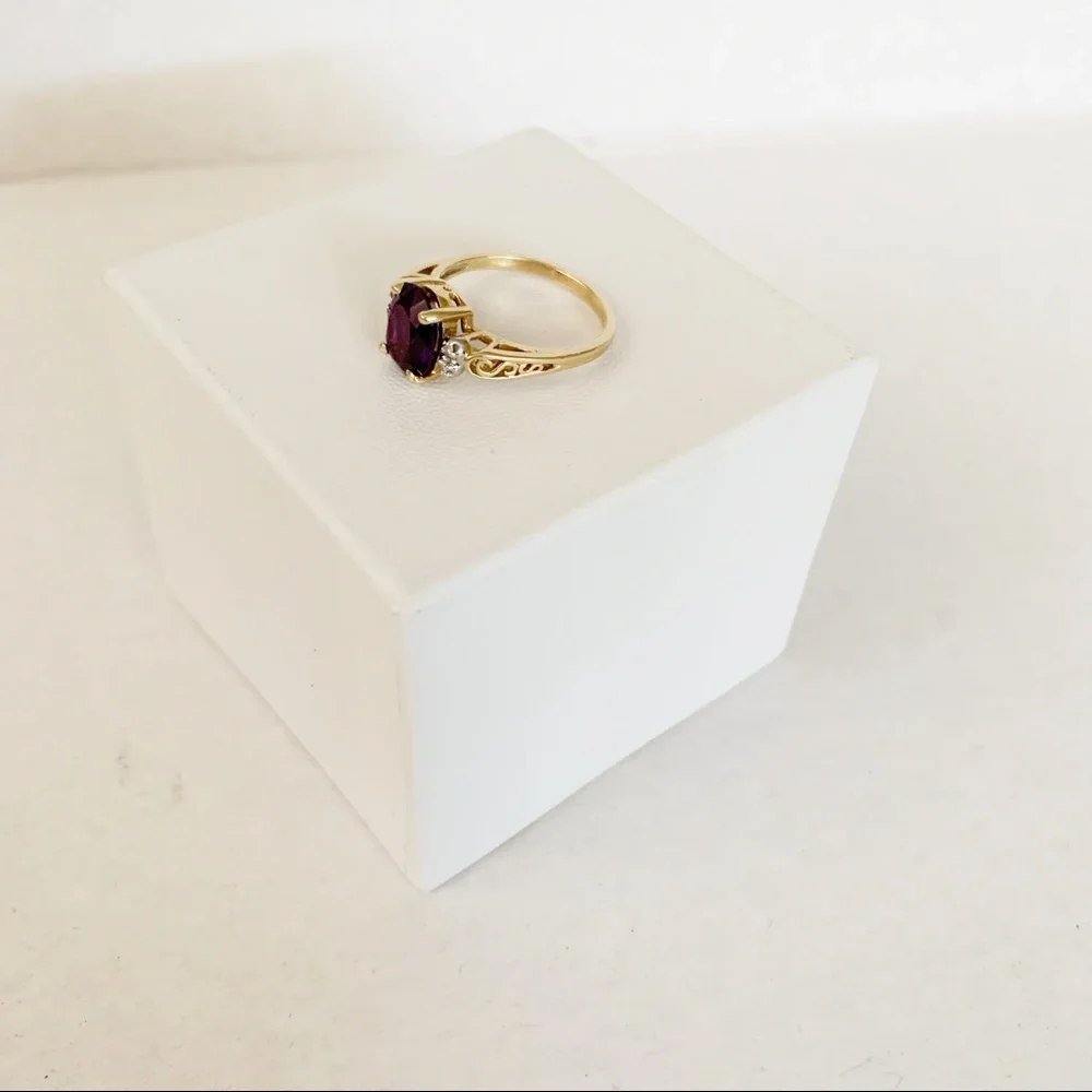 Authentic oval Amethyst and Diamonds Ring 14K gold Size 6 - Picture 3 of 11
